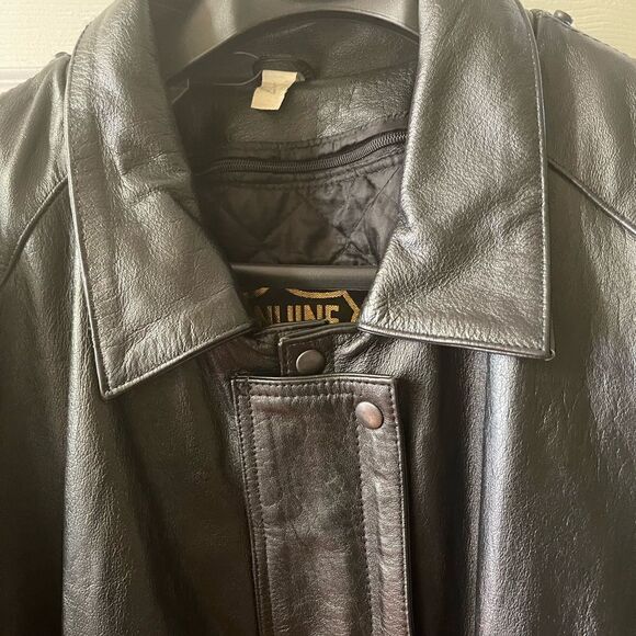 Genuine leather by Manzoor Black Men trench bicker coat snap  buttons SZXXXL - Picture 6 of 13